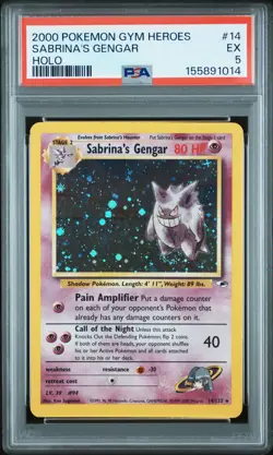 2000 Pokemon Gym Heroes 14 Sabrina's Gengar Holo SWIRL PSA 5 155891014 - Image 1