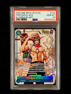 2025 One Piece Portgas D. Ace Secret Rare Alt Art #OP13-119 PSA 10 GEM MINT - Image 1