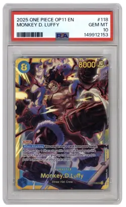 Bandai One Piece CCG Monkey D. Luffy OP11-118 EN Secret Rare Foil PSA 10 - Image 1