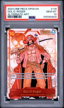 PSA 10 Gem Mint Gol D. Roger One Piece Op09 #118 Alternate Art Sec Foil English - Image 1