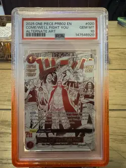 2025 ONE PIECE OP09-020 PRB02 COME WE'LL FIGHT YOU EVENT ALT ART SHANKS PSA 10 - Image 1
