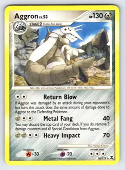 Aggron 14/111 2009 Rising Rivals Pokemon Card TCG Nintendo Non Holo Rare - Mp - Image 1
