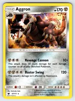 Aggron 67/111 2017 Crimson Invasion Pokemon Card TCG Nintendo Holo Rare - Nm - Image 1
