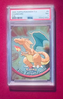 1999 Topps Pokemon TV Foil #6 Charizard Trading Card PSA 7 - Image 1