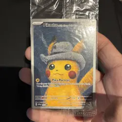 Pokemon Pikachu Van Gogh SVP EN-SV 085 Sealed Promo Card with Grey Felt Hat - Image 1