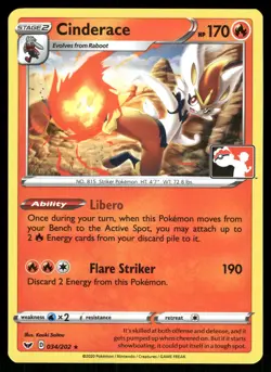 Cinderace 034/202 Prize Pack Series Cards Rare Non-Holo Pokemon LP - Image 1