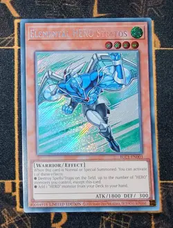 YUGIOH Elemental HERO Stratos (BLC1-EN003) Secret Rare 1st Edition NM - Image 1