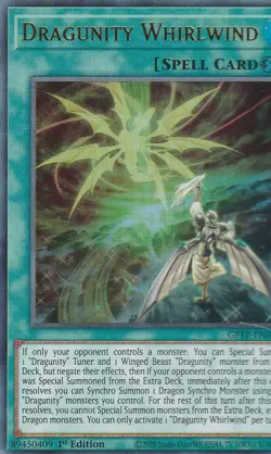 YUGIOH HOLO CARD DRAGUNITY WHIRLWIND GFTP-EN040 1ST EDITION - Image 1