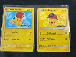 Ash's Pikachu SM111 and SM113 Black Star Promo Pokemon Card 2017 VLP Condition - Image 1