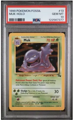 Pokemon Muk Fossil Unlimited Holo #13 PSA 10 Gem Mint - Image 1