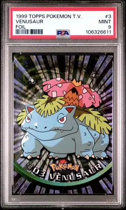 1999 POKEMON TOPPS TV Animation #3 Venusaur FOIL Black Logo PSA 9 MINT - Image 1