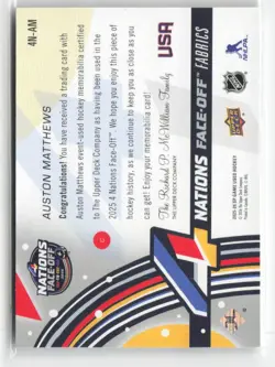 2025-26 Sp Game Used 4 Nations Face-Off Fabrics Team USA Auston Matthews #4N-AM - Image 2