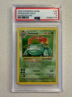 1999 POKEMON BASE SET SHADOWLESS #15 VENUSAUR-HOLO PSA 5 - Image 1