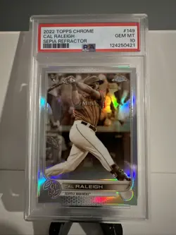 2022 Topps Chrome Cal Raleigh #149 Rookie Sepia Refractor SSP PSA 10 Mariners - Image 3