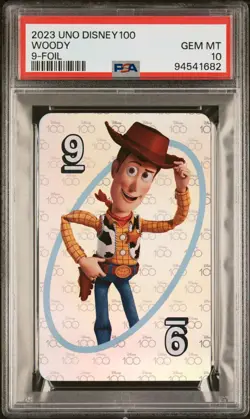 PSA 10 GEM MINT Woody Disney 100 Anniversary 9 Card Foil Trading Card Game 2023 - Image 1