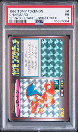 Set of 2 cards - PSA 1 Tomy Pokemon Scratch Charizard, PSA 2 Carddass Charizard - Image 1