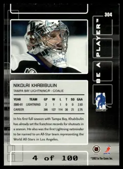 2001-02 Be a Player Memorabilia Nikolai Khabibulin /100 Tampa Bay Lightning #304 - Image 2