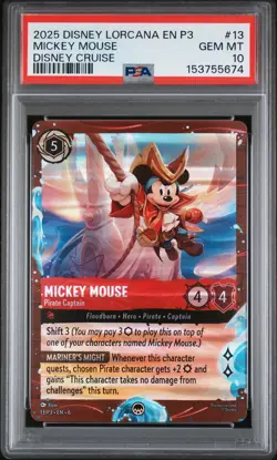 2025 DISNEY LORCANA EN P3-PROMO #13 MICKEY MOUSE - PIRATE CAPTAIN PSA 10 - Image 1