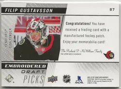 2021-22 SP Game Used Embroidered in History Draft Picks #87 Filip Gustavsson - Image 2