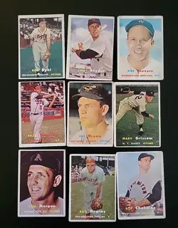 1957 Topps Baseball Lot - 9 Cards - W/ Bob Buhl and Bob Chakales - Image 1