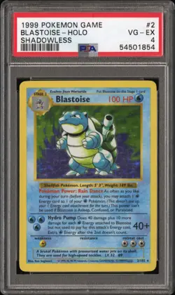 1999 Pokemon Game #2 Blastoise Holo Shadowless PSA 4 VG - EX - Image 1