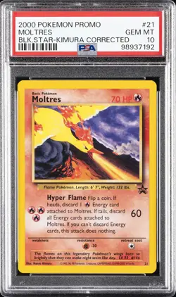 2000 POKEMON PROMO BLACK STAR NAOYO KIMURA CORRECTED #21 MOLTRES PSA 10 - Image 1