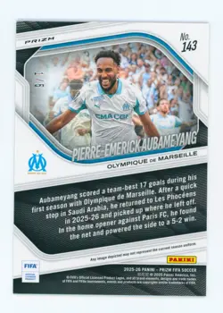 2025-26 Pierre-Emerick Aubameyang Panini Prizm FIFA Blue Shimmer Soccer Card 1/5 - Image 2