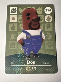 214 Don Amiibo Card 214 Series 3 Animal Crossing Nintendo Switch NA Region - Image 1