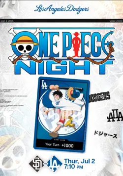 2026 Los Angeles Dodgers Monkey D Luffy One Piece Card / Straw Hat 7/2 In Hand - Image 4