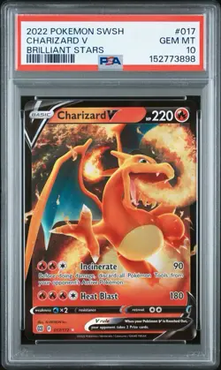 2022 Pokemon Sword & Shield Brilliant Stars #017 Charizard V PSA 10 GEM MINT - Image 1