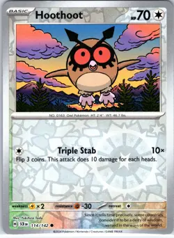 Hoothoot 114/142 Common Stellar Crown Pokemon Reverse Holo Near Mint - Image 1