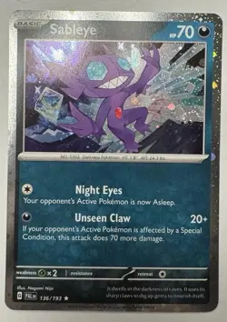 ERROR HOLO BLEED & SWIRL Sableye 136/193 Cosmo Holo Paldea Evolved Pokemon - Image 1