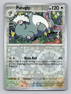 Purugly 117/142 Common Stellar Crown Pokemon Reverse Holo Near Mint - Image 1