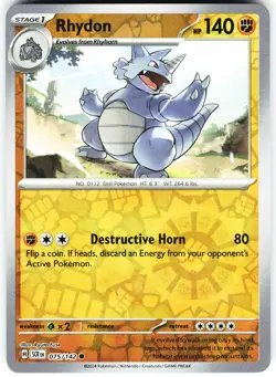 RHYDON 75/142 - POKEMON STELLAR CROWN REVERSE HOLO - NM COMMON - Image 1