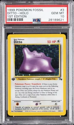 1999 POKEMON FOSSIL 1ST EDITION #3 DITTO-HOLO PSA 10 - Image 1