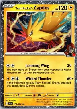 Team Rocket's Zapdos 070/182 Rare Destined Rivals Pokemon Cosmos Holo Near Mint - Image 1