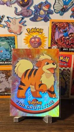 #58 Growlithe Topps Rainbow Foil Black Logo Pokemon TV Animation Edition - MP - Image 1