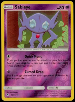 Sableye 96/214 UC Lost Thunder Pokemon Reverse Holo NM - Image 1