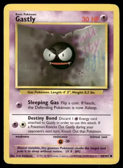 Gastly 1999 Base Set Unlimited WOTC Vintage Pokemon Card 50/102 (LP) - Image 1