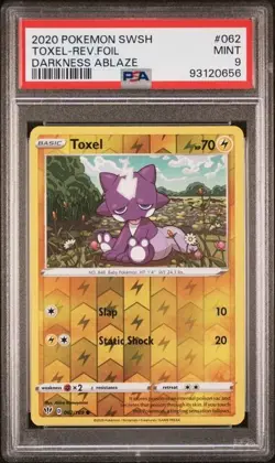 2020 Pokemon Darkness Ablaze Toxel REVERSE HOLO PSA 9 MINT #062 - Image 1