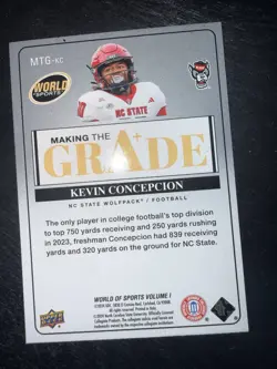 2025 Upper Deck World of Sports - Making the Grade Kevin Concepcion #MTG-KC (RC) - Image 2