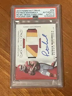 2017 National Treasures Patrick Mahomes RC NFL Gear Patch Auto /25 PSA Auth/10 - Image 1
