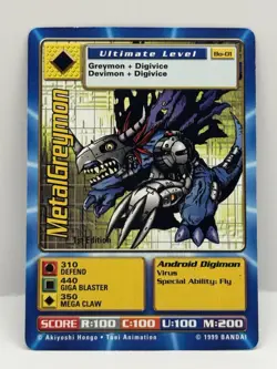 BO-01 MetalGreymon 1st Edition Digimon Card Digi-Battle Series 1 1999 Bandai - Image 1