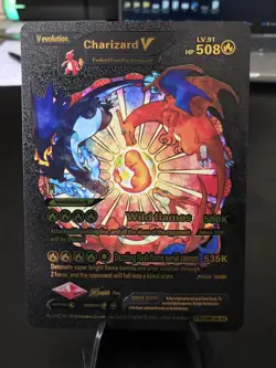 Charizard V Black Foil Fan Art Vinyl Collector Pokemon Card HP508 LV91 V - Image 1