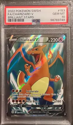 Pokemon TCG Charizard V (Full Art) 153/172 Swsh: Brilliant Stars PSA 10 Gem Mint - Image 1