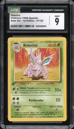 1999 Pokemon SPANISH 1st Edition Base Set Nidorino 37/102 CGC 9 MINT - Image 1