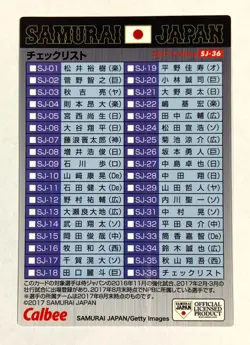 Check List 2017 Calbee Baseball card Samurai Japan Shohei Ohtani SJ-36 - Image 3