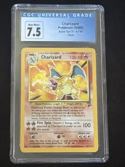 CGC 7.5 NEAR MINT+ 2000 Charizard Pokemon Holo Rare Base Set 2 4/130 - Image 1