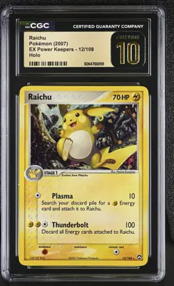 CGC 10 PRISTINE Raichu 2007 EX Power Keepers 12/108 Holo Pokemon Card - Image 1