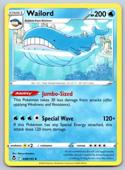 Wailord 038/195 Silver Tempest Pokemon NM - Image 1